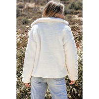 Beige Faux Fur Button Pocketed Lapel Collar Jacket - S thumbnail