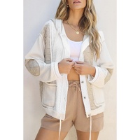 Beige Quilted Textured Patchwork Loose Fit Hooded Jacket - M thumbnail