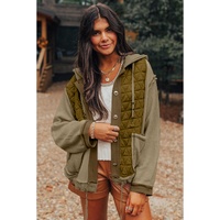 Jungle Green Quilted Textured Patchwork Loose Fit Hooded Jacket - M thumbnail