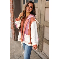 Coral Quilted Textured Patchwork Loose Fit Hooded Jacket - M thumbnail