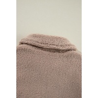Light French Beige Zipper Pocketed Winter Fuzzy Jacket - L thumbnail