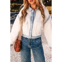 White Contrast Trim Buttoned Sherpa Jacket - L thumbnail