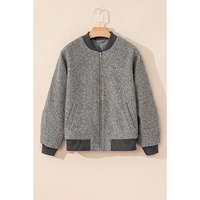 Medium Grey Fuzzy Zip Up Pocketed Sleeve Jacket - L thumbnail