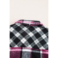 Black Plaid Colorblock Loose Shacket - S thumbnail