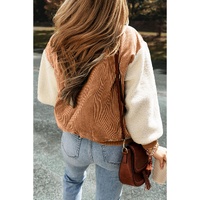 Buckskin Corduroy Fleece Patchwork Buttoned Bomber Jacket - L thumbnail