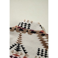Beige Aztec Printed Stand Neck Zip Up Jacket - M thumbnail