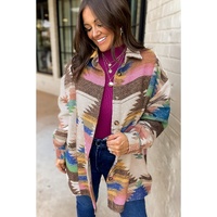 White Aztec Print Button Up Shacket - M thumbnail