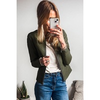 Sage Green Solid Faux Leather Zipper Slim Fit Bomber Jacket - L thumbnail
