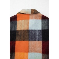 Orange Plaid Print Flap Pocket Long Jacket - S thumbnail
