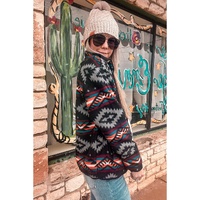 Black Aztec Printed Zip Up Collar Jacket - M thumbnail