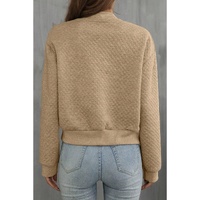Pale Khaki Solid Geometric Textured Baseball Collar Jacket - L thumbnail