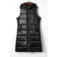 Black Hooded Long Quilted Vest Coat - XL thumbnail