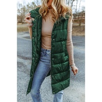 Green Hooded Long Quilted Vest Coat - L thumbnail