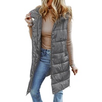 Dark Grey Hooded Long Quilted Vest Coat - XL thumbnail
