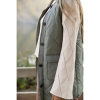 Grass Green Quilted Long Vest Jacket with Pockets - S thumbnail