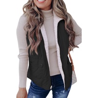 Black Fleece Lined Quilted Zip up Vest Coat - M thumbnail