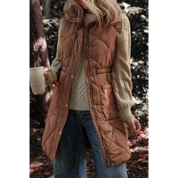 Coffee Longline Quilted Stand Collar Puffer Vest - XL thumbnail