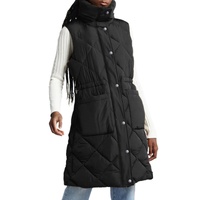 Black Longline Quilted Stand Collar Puffer Vest - XL thumbnail