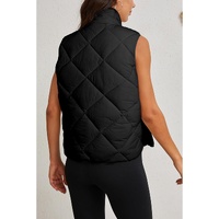 Black Quilted High Neck Button Up Pocket Vest Coat - L thumbnail