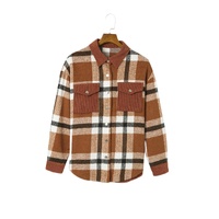 Brown Pocketed Buttoned Plaid Shirt Jacket - M thumbnail