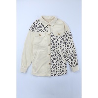 Apricot Leopard Print Detail Pocketed Corduroy Jacket - S thumbnail