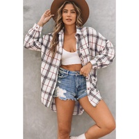 Azura Exchange White Oversized Plaid Pattern Shacket with Slits - XL thumbnail