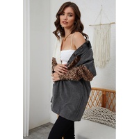 Gray Color Block Leopard Patched Corduroy Shacket - M thumbnail