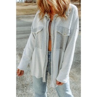 Azura Exchange Gray Contrast Flap Pockets Relaxed Shacket - L thumbnail