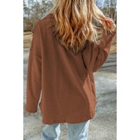 Azura Exchange Brown Contrast Flap Pockets Relaxed Shacket - M thumbnail