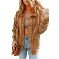 Khaki Vintage Washed Flap Pocket Button Shacket - M thumbnail