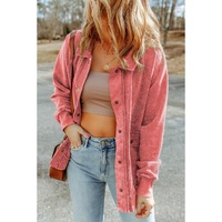 Red Vintage Washed Flap Pocket Button Shacket - S thumbnail