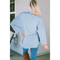 Sky Blue Roll Tab Sleeve Ribbed Cording Shacket - S thumbnail