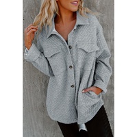 Gray Retro Quilted Flap Pocket Button Shacket - L thumbnail