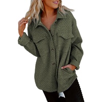 Green Retro Quilted Flap Pocket Button Shacket - M thumbnail
