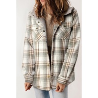 Gray Plaid Pattern Sherpa Lined Hooded Shacket - XL thumbnail