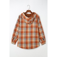 Orange Plaid Pattern Sherpa Lined Hooded Shacket - M thumbnail