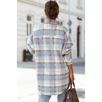 Sky Blue Plaid Flap Pocket Long Sleeve Shacket - 2XL thumbnail