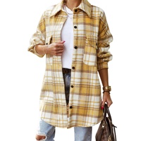 Yellow Plaid Flap Pocket Long Sleeve Shacket - M thumbnail