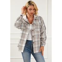Khaki Plaid Removable Hood Buttoned Shacket - L thumbnail