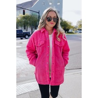 Dark Pink Faux Suede Sherpa Patchwork Button-up Shacket - M thumbnail