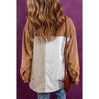 Multicolour Corduroy Colorblock Loose Shacket - L thumbnail