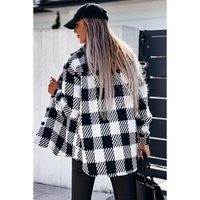 Black Plaid Textured Flap Pocket Shacket - M thumbnail