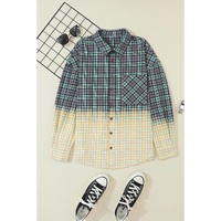 Blackish Green Contrast Plaid Patchwork Chest Pocket Button up Shacket - L thumbnail