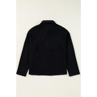 Black Solid Color Corduroy Buttoned Long Sleeve Shacket - S thumbnail