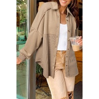 Goat Mineral Wash Textured Patchwork Loose Fit Shacket - L thumbnail