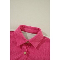 Rose Red Colorblock Curved Hem Corduroy Shacket with Pocket - S thumbnail
