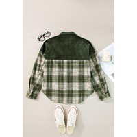 Blackish Green Snap Buttons Colorblock Plaid Shacket - L thumbnail