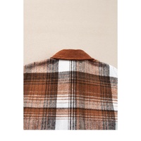 Cinnamon Plaid Corduroy Patchwork Chest Pocket Shacket - M thumbnail