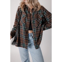 Brown Plaid Print Chest Pockets Buttoned Shirt Jacket - M thumbnail