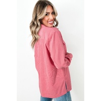 Bonbon Corduroy Flap Detail Button Up Split Shacket - M thumbnail